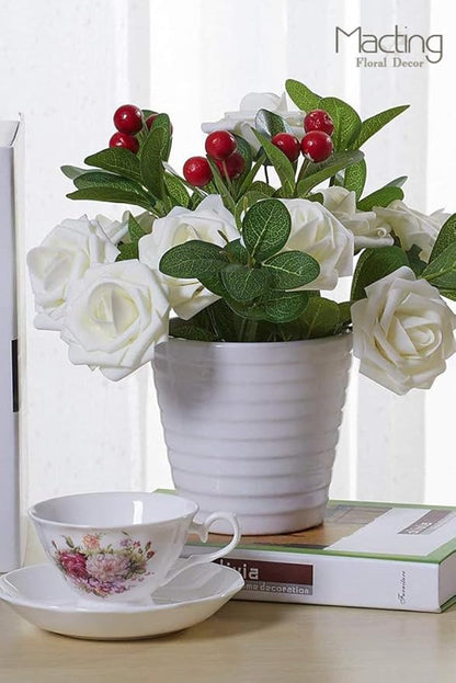 MACTING Artificial Flower Roses 30PCS Real Looking Fake Roses with Stem Ivory Foam Flowers for DIY Wedding Flower Bouquets Table Centerpieces Party Baby Shower Home Spring Mothers Day Decorations