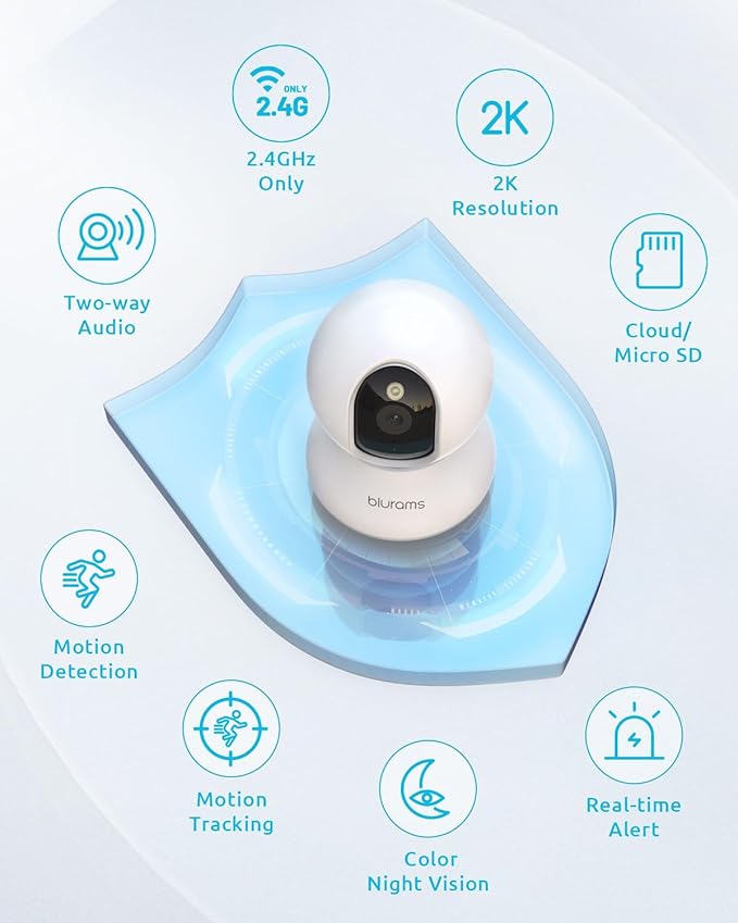 blurams Pet Camera 2K, 360° Dog Camera with Phone App, PTZ Indoor Cameras for Home Security Indoor, 2-Way Audio, Motion Tracking, Color/IR Night Vision, Siren, Cloud&SD(2.4GHz Only)-Mewly Pet