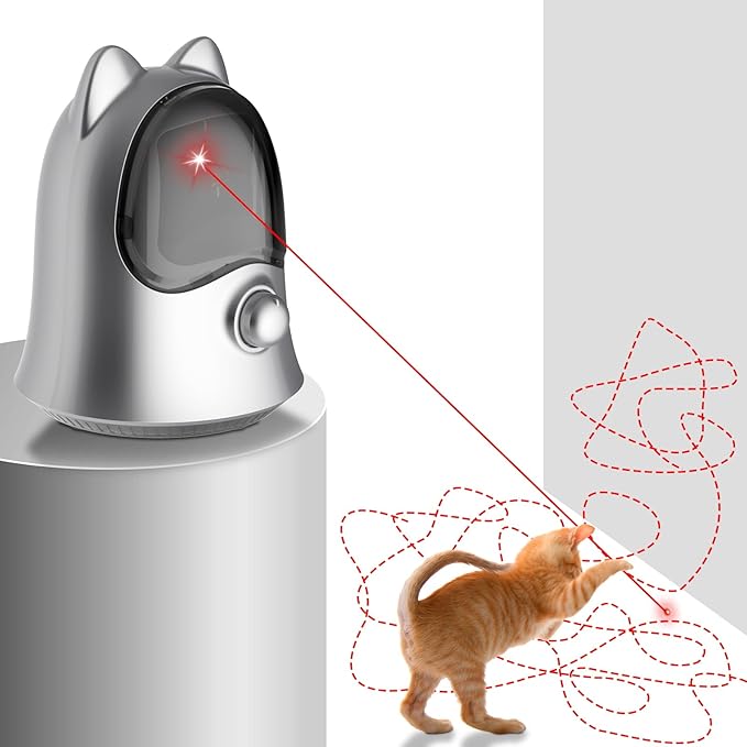 Cat Laser Toys for Indoor Cats, Random Trajectory Laser Cat Toy, Interactive Cat Toys for Bored Indoor Adult Cats/Kittens/Dogs (Silver)-Mewly Pet