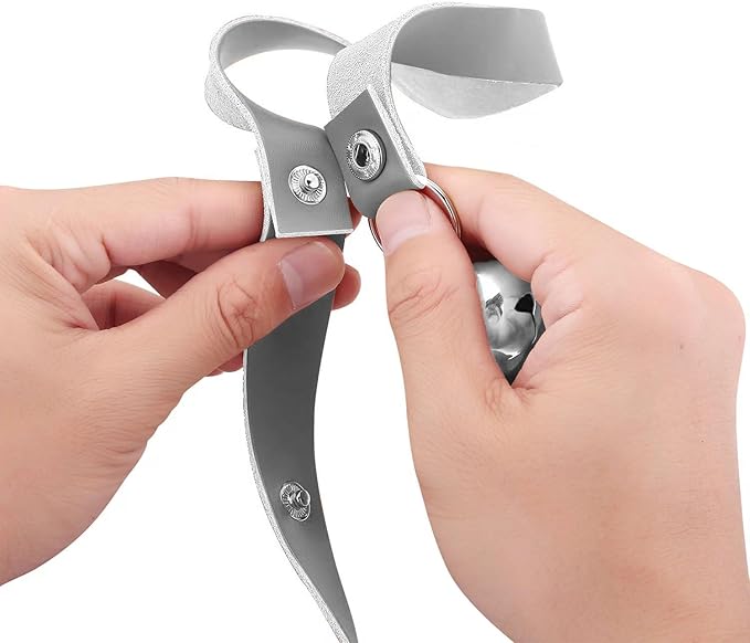 Leather Dog Doorbells for Door Knob/Potty Training/Go Outside, Length Adjustment Copper Dog Bell, Housetraining Hanging Bell, Gray Leather Silver Bells-Mewly Pet