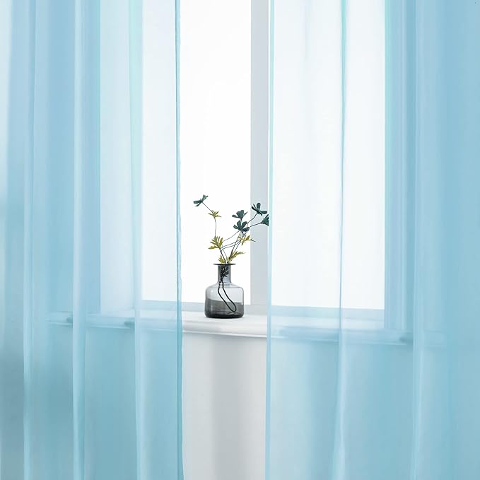 DUALIFE Sky Blue Voile Sheer Curtains Grommet,Look Semi Natural Light Flow Sheer Drapes,Elegant Solid Color Touch Soft Drapes, 52X84 Inch for Living Room Bedroom,Set of 2 Panels Baby Blue