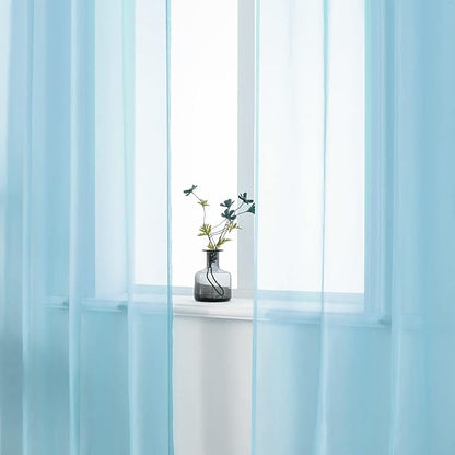 DUALIFE Sky Blue Voile Sheer Curtains Grommet,Look Semi Natural Light Flow Sheer Drapes,Elegant Solid Color Touch Soft Drapes, 52X84 Inch for Living Room Bedroom,Set of 2 Panels Baby Blue