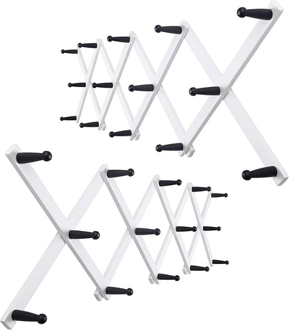 WEBI Accordion Wall Hanger,Expandable Wooden Hat Rack for Wall Mounted Coat Rack,Accordion Hat Hooks Holder for Baseball Caps,14 Peg,Black on White,2 Packs