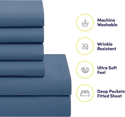 Sweet Home Collection 5 Piece Comforter Set Bag Solid Color All Season Soft Down Alternative Blanket & Luxurious Microfiber Bed Sheets, Denim, Twin (Pack of 4)