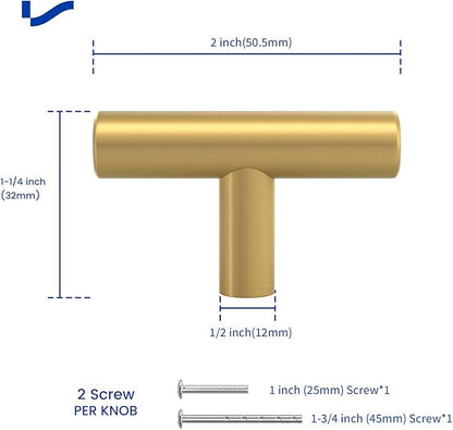 LONTAN 25 Pack Gold Cabinet Knobs Brushed Brass Kitchen Knobs Gold Drawer Knobs Bathroom Cupboard Furniture Hardware 2in Overall Length