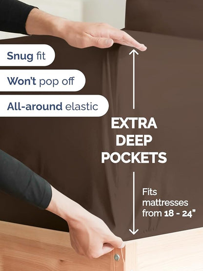Extra Deep Full Sheet Set - 6 Piece Breathable and Cooling Sheets - Hotel Luxury Bed Sheets Set - Easy & Secure Fit - Soft, Wrinkle Free and Comfy Sheets Set - Brown Sheet Set with Extra Deep Pockets