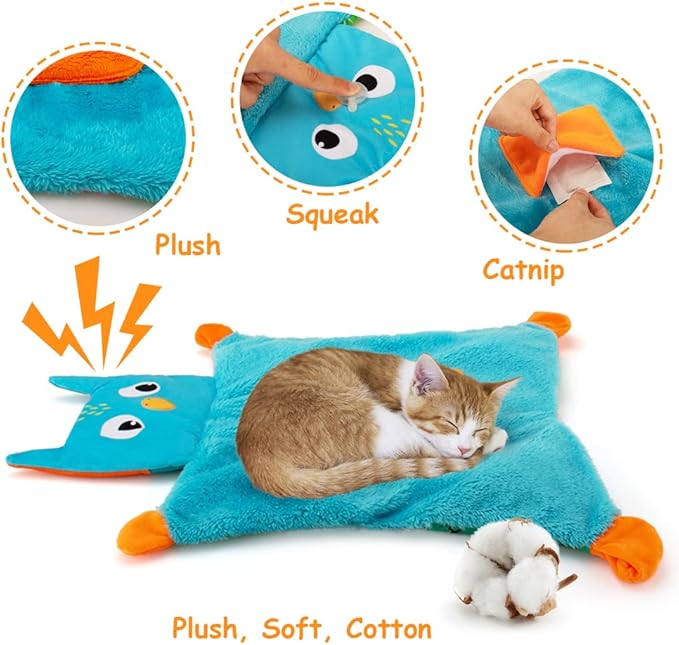 AWOOF Cute Soft Catnip Mat, Interactive Cat Toys for Indoor Cats-Mewly Pet