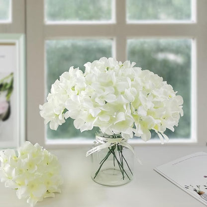 White Hydrangea Artificial Flowers Bulk, 40 Pcs Faux Hydrangea Flowers Heads, Artificial Fake Silk Hydrangea Flowers with Stems, White Flowers Artificial for Decoration Wedding Décor
