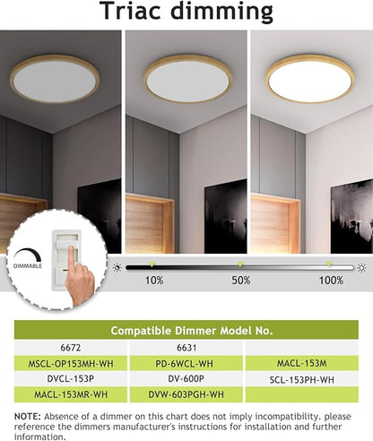 2PACK Flush Mount LED Ceiling Light Fixture Wooden, 12Inch 28Watt, Dimmable & 3000K-4500K-6000K 3 Color Selectable Ceiling Lamp 3200LM Low Profile Ceiling Light for Kitchen Bedroom Hallway Porch