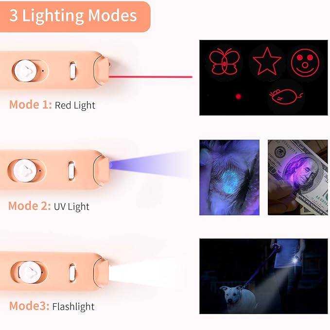 Cat Laser Toys, 2 in 1 Laser Pointer Cat Toys,Internative Cat Toys for Indoor Cats,3+5 Light Modes Cat Wand Toy, Retractable Cat Feather Toys, Long Range Kitten Toys,USB Rechargeable-Mewly Pet