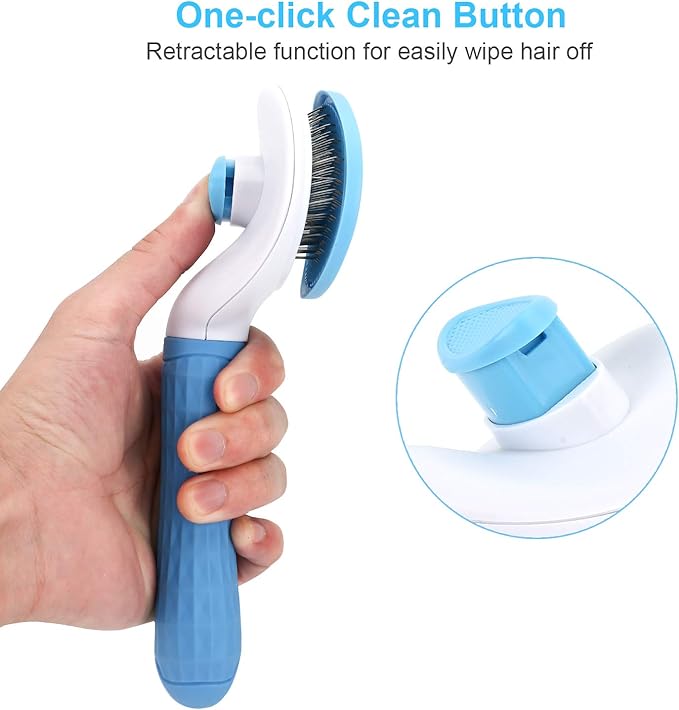 Depets Self Cleaning Slicker Brush, Dog Cat Bunny Pet Grooming Shedding Brush - Easy to Remove Loose Undercoat, Pet Massaging Tool Suitable for Pets with Long or Short Hair-Mewly Pet