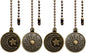 Copper Ceiling Fan Pull Chain Set, Decorative Totem Fan Pull Chain Pendant Extension, 12 Inches Lighting & Fan Beaded Ball Chain Extender Ornament with Connector, Moon and Sun (4Pack)