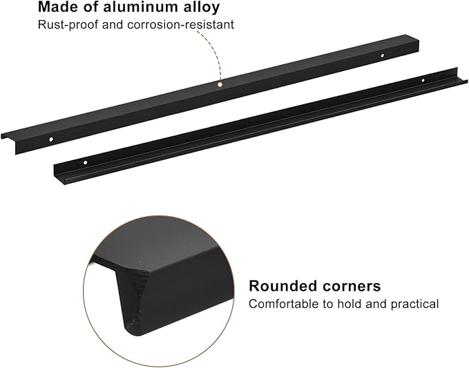 uxcell Cabinet Finger Edge Pull, 1pcs 600mm / 23.62" Aluminum Alloy Back Mount Hidden Cabinet Pulls Concealed Handle for Home Kitchen Drawer Cabinet, Black