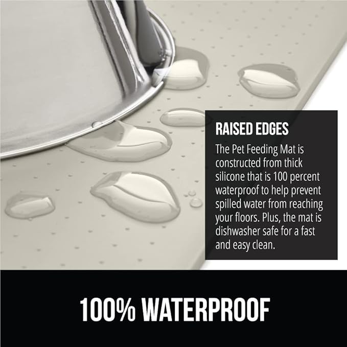 GORILLA GRIP 100% Waterproof Raised Edge BPA Free Silicone Pet Feeding Mat, Dog Cat Food Mats Contain Spills Protects Floors, Placemats for Cats and Dogs Water Bowl, Pets Accessories 23x15 Cream-Mewly Pet