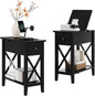 ChooChoo End Table Set of 2, Flip Top Narrow End Table with Drawer, Accent Small Side Table Nightstand for Living Room, Bedroom, and Small Spaces，Blcak