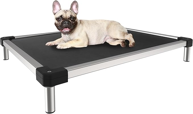 FXW TitanNest Chew-Proof Elevated Dog Bed, Raised Cot for Indoor/Outdoor/Camping Use, Durable & Waterproof Cooling Pet Bed for Extra-Small Dogs, 29.0" L x 18.0" W x 4.5" H, Black-Mewly Pet
