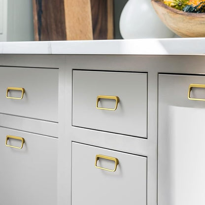 Goo-Ki Brushed Gold Cabinet Pulls with Hole Center 2.5''(64MM),Modern Zinc Alloy Finger Pulls for Drawer,Wardrobe,Cupboard,6 Pack