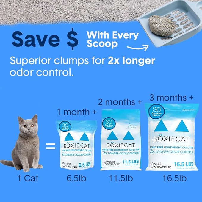 Boxie® Unscented 30 Day Natural Odor Control Cat Litter, 6.5lb Lightweight Plant Based Kitty Litter-Mewly Pet