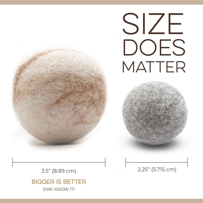 Fluff Ewes Wool Dryer Balls 3 Pack Premium New Zealand Wool Laundry Balls for Dryer, No Static Dryer Balls Laundry Reusable Cute, XL Wool Dryer Balls Cute, Baby Dryer Balls for Dryers - Marble-Mewly Pet