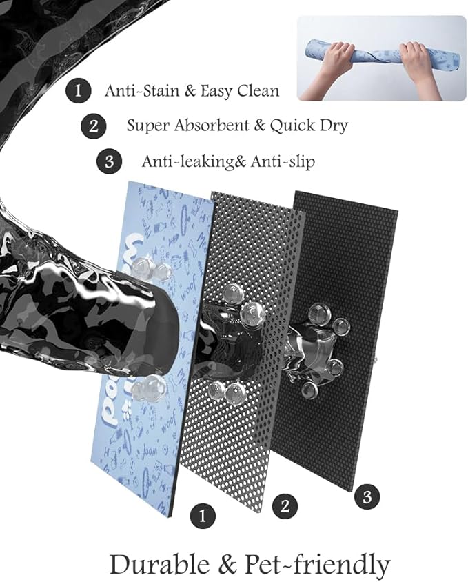 Pet Feeding Mat-Absorbent Dog Mat for Food and Water Bowl-No Stains Quick Dry Water Dispenser Mat-Dog Accessories Pet Supplies-Bowl for Messy Drinkers（PAW,17"x28"-Mewly Pet