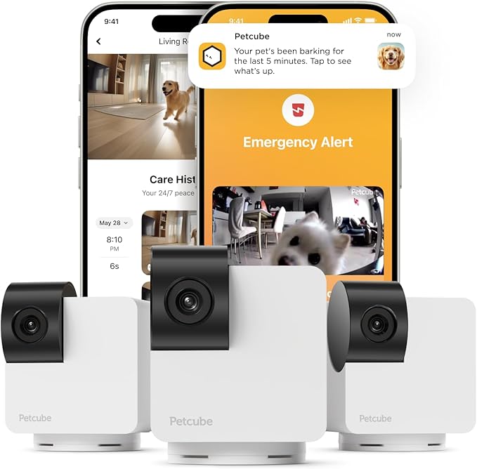 Petcube Cam 360 The Pack of 3 Camera | Ultimate Interactive WiFi Pet and Home Security Pan-Tilt Camera with Phone App, 1080p HD Video, 360° Rotation, Night Vision, Smart Alerts for Home Surveillance-Mewly Pet