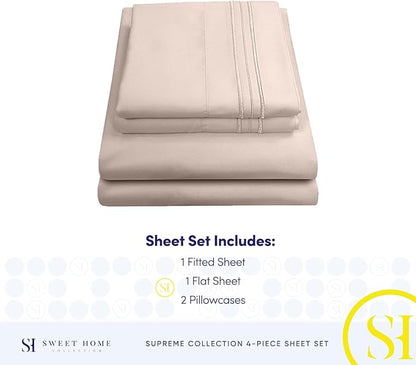 Full Size Sheet Sets - Breathable Luxury Sheets with Full Elastic & Secure Corner Straps Built In - 1800 Supreme Collection Extra Soft Deep Pocket Bedding Set, Sheet Set, Full, Beige