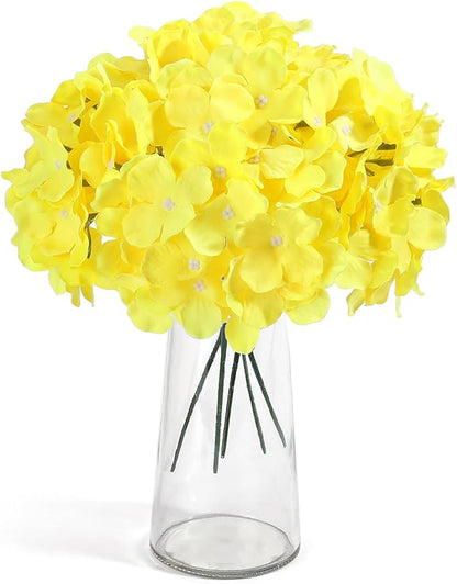 Auihiay 64pcs Hydrangea Artificial Flowers, Yellow Silk Hydrangea Heads with Stems, Hydrangea Flowers for DIY Wedding Centerpiece Baby Shower Home Party Decor (Yellow)