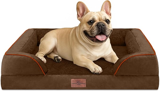 Comfort Expression Small Dog Beds Waterproof Orthopedic Foam Dog Sofa Beds for Medium Dogs Comfy Pet Bed with Washable Removable Cover & Non-Slip Bottom(Small,Chocolate Brown)-Mewly Pet