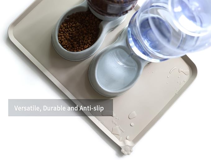 Hoki Found Large Silicone Non Slip Pet Feeding Mats - Waterproof Dog Cat Food Mats - Cream Brown-Mewly Pet