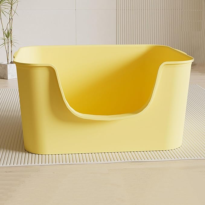 Small Cat Litter Box with High Sides,Cat Boxes for Indoor Cats,Cat Litter Pan for Kitty,Litter Box with Low Entry,Easy to Clean,Anti-Splashing (Yellow)-Mewly Pet