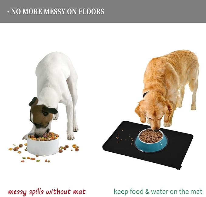 Waterproof Pet Feeding Mat with High Raised Edges, Heavier and Thicker Placemats for Cat Dog Water Bowl with BPA Free, Dogs Cats Food Mats for Messy Drinkers to Prevent Spill and Protect Floors-Mewly Pet
