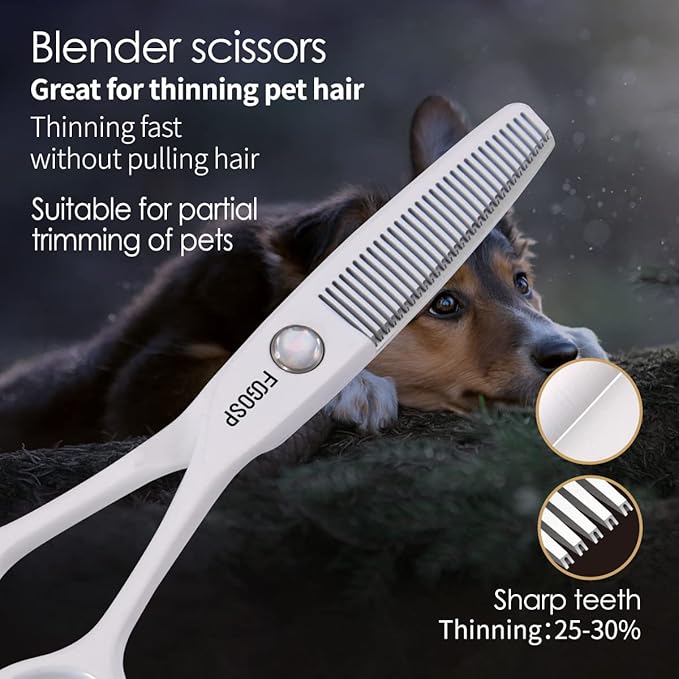 5 in Thinning Shears for Dogs Grooming Face for Small Dogs Eyes Face Paw Professional Small Cat Grooming Scissors(5" Blender,White)-Mewly Pet