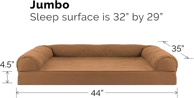 Furhaven Orthopedic Dog Bed for Large Dogs w/ Removable Bolsters & Washable Cover, For Dogs Up to 95 lbs - Quilted Sofa - Toasted Brown, Jumbo/XL-Mewly Pet