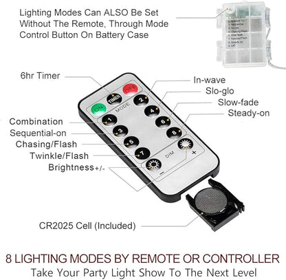 Bright Zeal 66 Ft 200 LED 8 Mode Christmas Fairy Lights Battery Operated with Remote - Warm White Multifunction Christmas Lights with Timer -Dimmable Flashing Chasing Twinkle Lights Outdoor