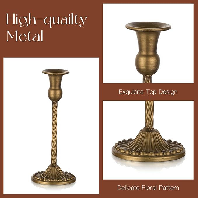 Gold Candlestick Candle Holders: Tall Taper Candles Stick Holder Wedding Decor Set of 10 Dinning Table Centerpiece Vintage Metal Candle Stand