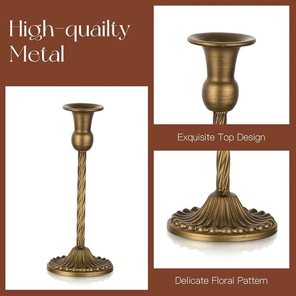 Gold Candlestick Candle Holders: Tall Taper Candles Stick Holder Wedding Decor Set of 10 Dinning Table Centerpiece Vintage Metal Candle Stand