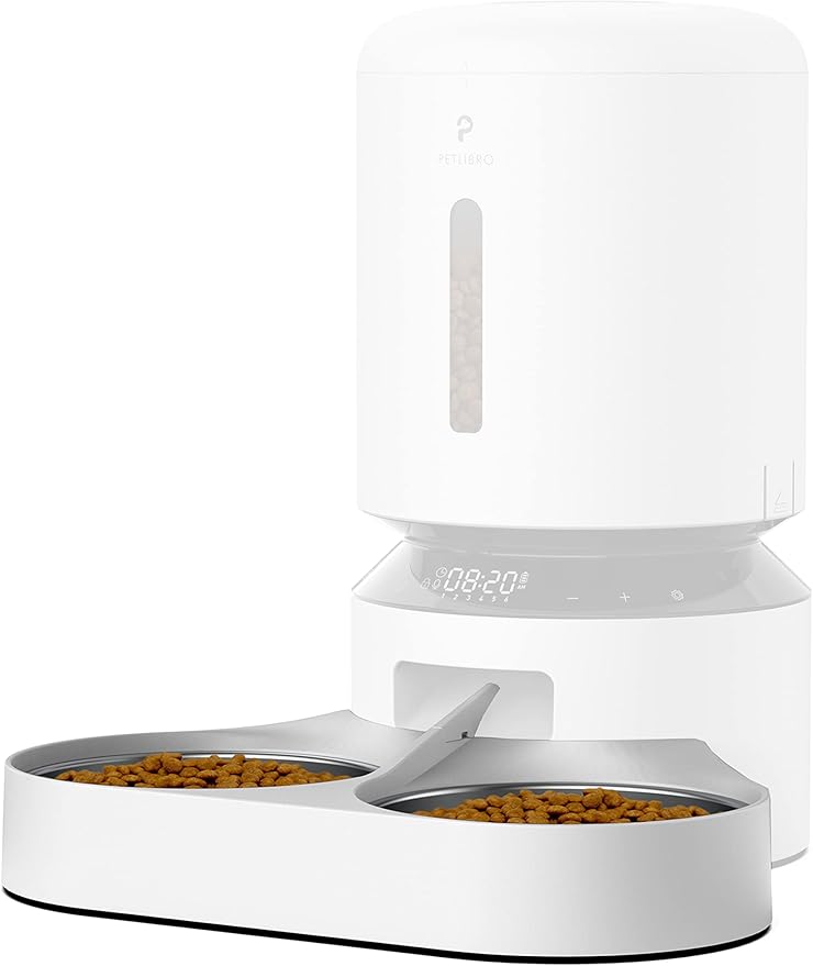 PETLIBRO Pet Food Splitter with Stainless Steel Bowls, Automatic Cat Feeder Bowls for Two Cats or Dogs, Suitable for PETLIBRO Automatic Cat Feeder PLAF005, PLAF006, PLAF103, PLAF203, White-Mewly Pet