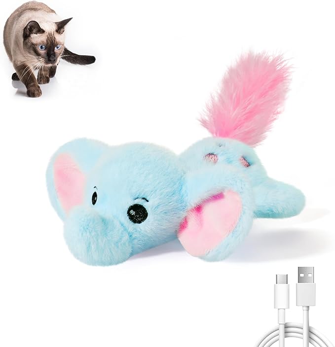 Potaroma Cat Toys Flapping Elephant, Interactive Realistic Kitten Toy Stuffed with Catnip and Crinkle Paper Hangable Design for Bored Indoor Cats 6.3 Inches-Mewly Pet