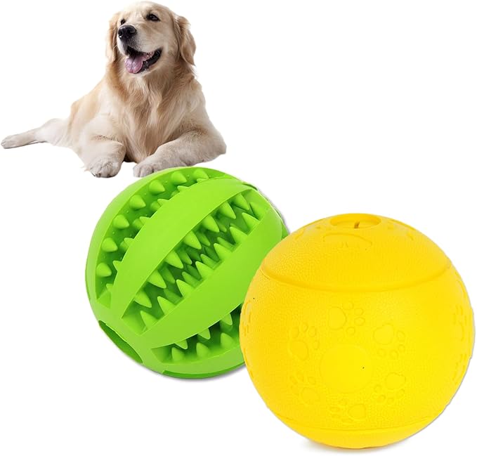 Dog Puzzle Toy, Treat and Dental Balls, Interactive Treat Dispensing Toy for Dogs, Durable Puppy Toys for Teething Small Dogs, Rubber Teeth Balls, Slow Feeder, 2-Pack (Medium Large)-Mewly Pet