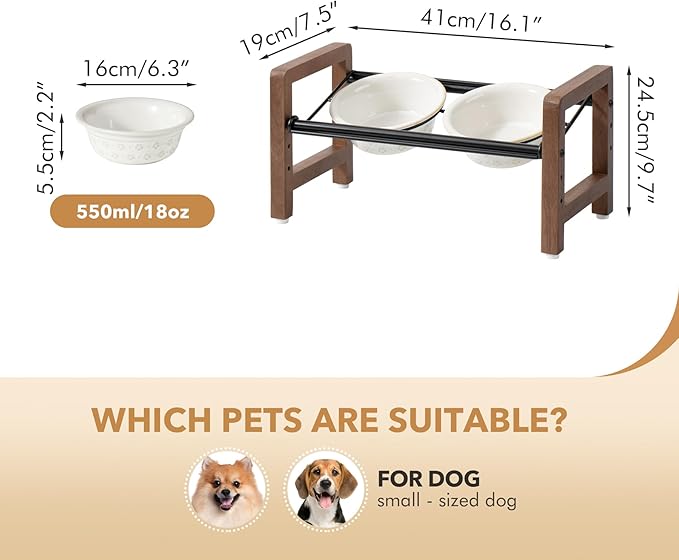 6.3inch Ceramic Adjustable Raised Double Bowls Set with Stand, 3 Heights Elevated, 2 Placement Options,Food and Water Bowls for Adult Cat Small and Medium Dog(Reactived Glaze -White)-Mewly Pet