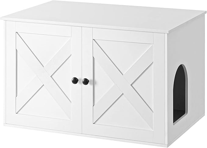 Feandrea Cat Litter Box Enclosure, Litter Box Furniture Hidden with Removable Divider, Indoor Cat House, End Table, 31.5 x 20.9 x 19.7 Inches, White UPCL002W01-Mewly Pet