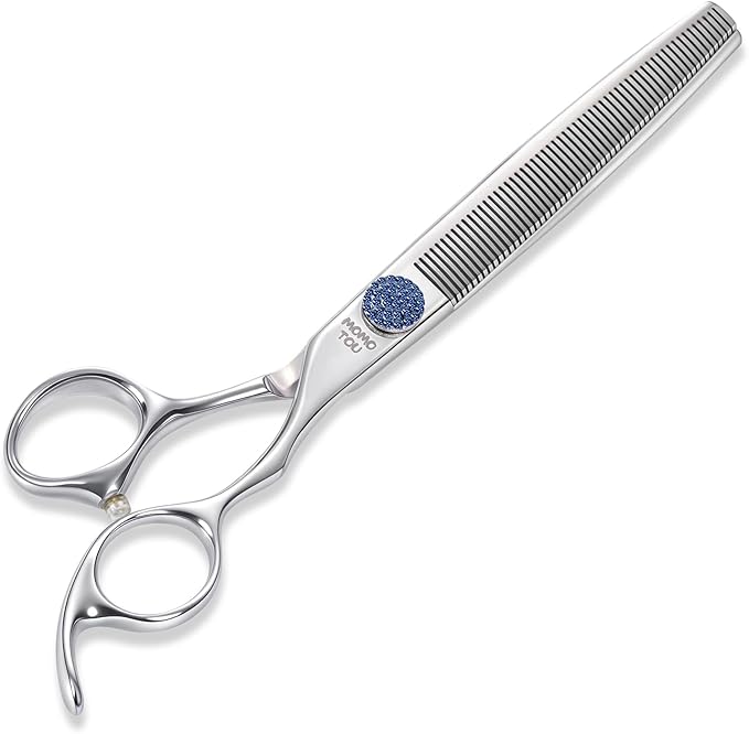 7.5'' Dog Grooming Scissors CNC 440C Blades Sharp and Durable Polished Thinning Dog Shears with Blue Diamond Adustable Screws Easy to Use for Groomer and Home User-Mewly Pet