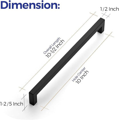 Ravinte 3 Pack Square Cabinet Handles - Matte Black Drawer Pulls, 10 Inch, Kitchen Cabinet Hardware