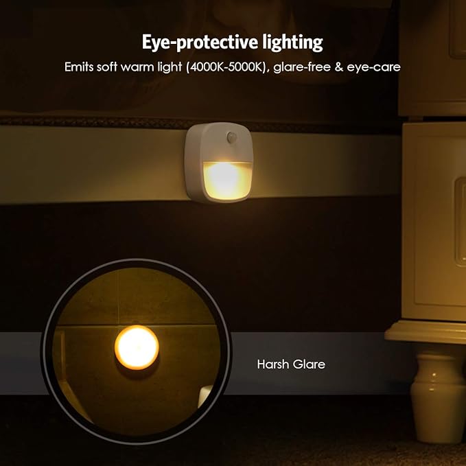 AMIR Upgraded Indoor Motion Sensor Light with PIR Technology - Battery-Powered Wall & Cabinet LED Night Light for Hallway, Bathroom, Kitchen, Stairs (Warm White, 6-Pack)
