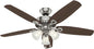 Hunter 52 inch Indoor Ceiling Fan with LED Lights - Ceiling Fan with Pull Chain, For Bedroom or Living Room, Standard Mount, No Remote, 5 Blades, Includes Bulbs - Builder Plus 53237, Brushed Nickel