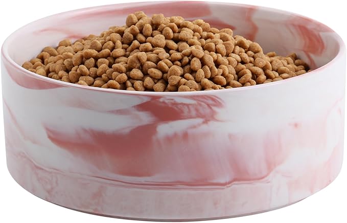 Dog Bowl Ceramic for Medium Large Breed, Heavy Weighted Dog Food Water Feeder Dish,8 in Non - Slip Modern Cute Extra Big Porcelain Pet Bowl Maze Marble Pink-Mewly Pet