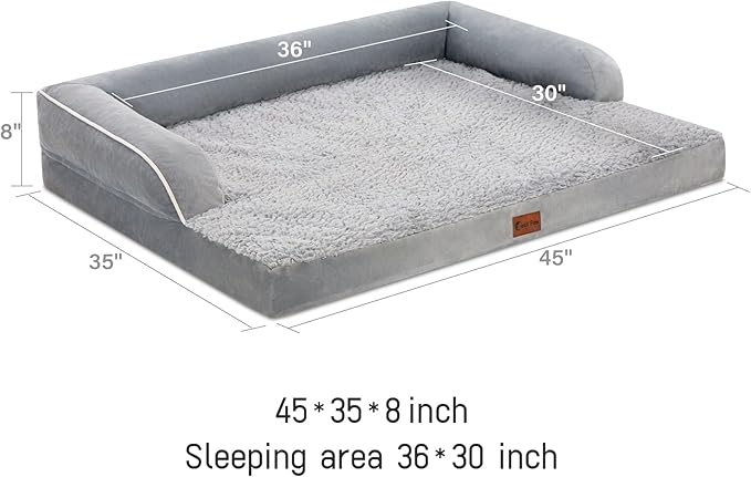 Orthopedic Dog Beds for Extra Large Dogs, Waterproof Dog Beds XLarge, Memory Foam Dogs Couch Beds, Comfy Bolster Pet Beds with Removable Washable Cover, Nonskid Bottom (X-Large, Grey)-Mewly Pet
