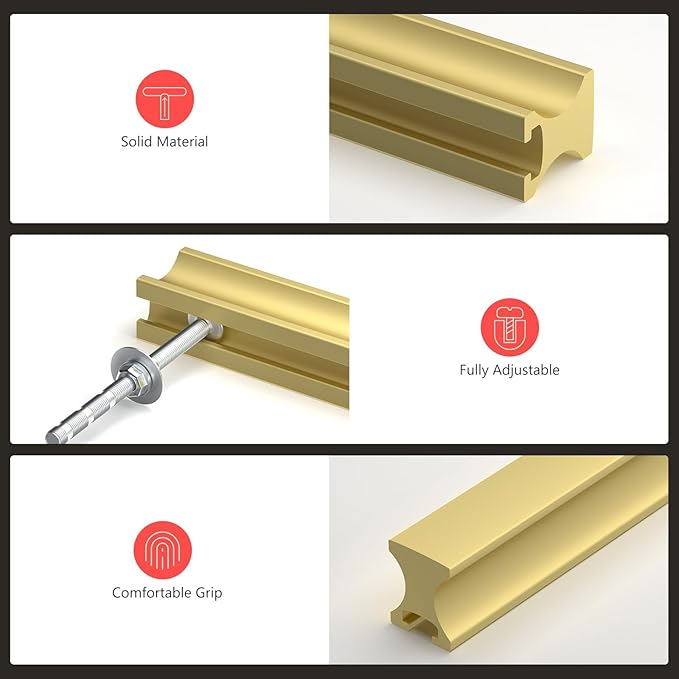 homdiy 10 Pack Adjustable Brushed Brass Cabinet Pulls 2" to 8.8" (51-224mm) Adjustable Hole Distance Drawer Pulls