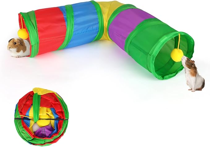 Rypet Guinea Pig Tunnels and Tubes Collapsible 2 Way and L-Type Tunnel with Interactive Ball Small Animal Activity Tunnel Hideaway Toys for Baby Rabbit Ferret Hamster Chinchilla Hedgehog-Mewly Pet