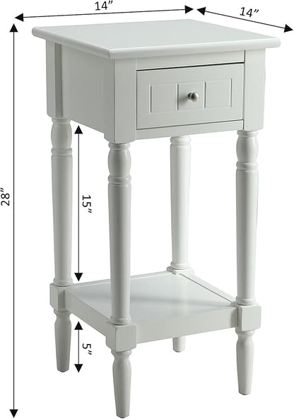 Convenience Concepts French Country Khloe 1 Drawer Accent End Table 14" - Traditional Farmhouse Side Table with Storage Drawer and Shelf for Living Room, White